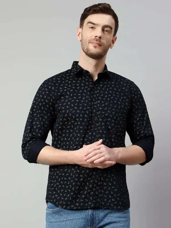 Men's Slim - Fit Printed Floral Casual Shirts in Pastel Colors for a Spring - Inspired Vibe Men's Navy Blue Casual Ditsy print Full Sleeve Shirt