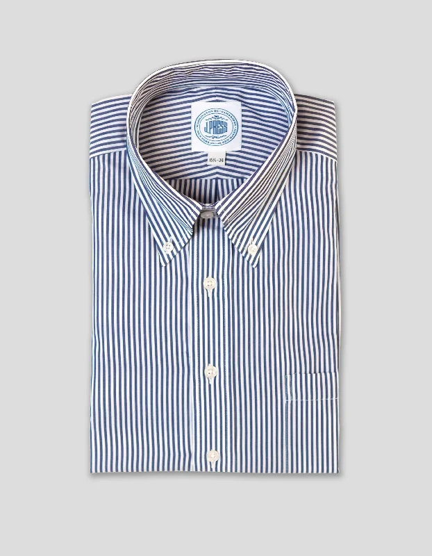 Men's Luxury Cashmere Blend Dress Shirts in Dark Brown for a High - End and Comfortable Wear DARK BLUE BENGAL STRIPE BUTTON DOWN DRESS SHIRT Men's Luxury Cashmere Blend Dress Shirts in Dark Brown for a High - End and Comfortable Wear DARK BLUE BENGAL STRIPE BUTTON DOWN DRESS SHIRT