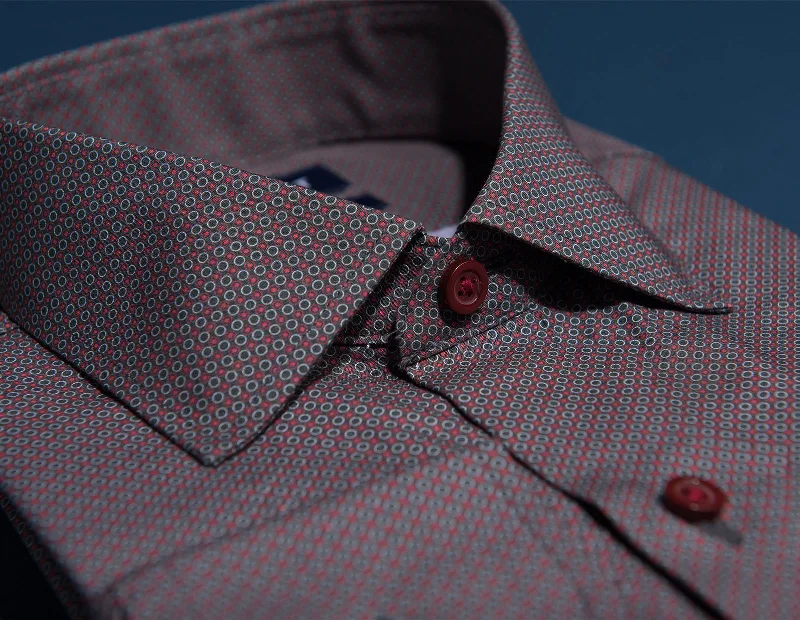 Men's Moisture - Wicking Dress Shirts in Charcoal for a Cool and Dry Feeling at Work Dark Olive and Poppy Dot Print Men's Moisture - Wicking Dress Shirts in Charcoal for a Cool and Dry Feeling at Work Dark Olive and Poppy Dot Print