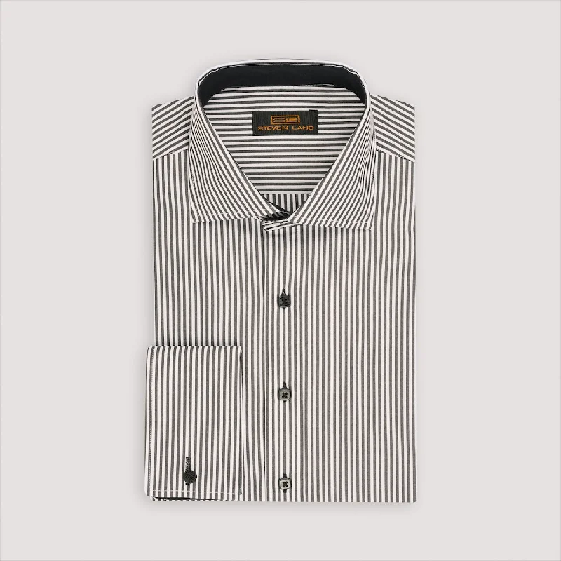 Men's Silk - Finished Dress Shirts in Silver Grey for a Glamorous Evening Look The Callum Dress Shirt | Spread Collar | French Cuff | 100% Cotton | Black Men's Silk - Finished Dress Shirts in Silver Grey for a Glamorous Evening Look The Callum Dress Shirt | Spread Collar | French Cuff | 100% Cotton | Black