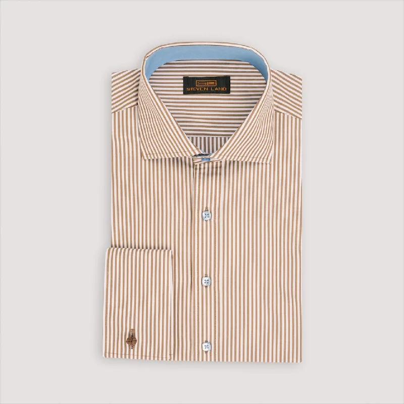 Slim Fit Men's Egyptian Cotton Dress Shirts in Crisp White for a Classic Business Look The Callum Dress Shirt | Spread Collar | French Cuff | 100% Cotton | Brown Slim Fit Men's Egyptian Cotton Dress Shirts in Crisp White for a Classic Business Look The Callum Dress Shirt | Spread Collar | French Cuff | 100% Cotton | Brown