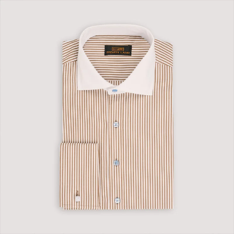 Men's Easy - Care Dress Shirts in Light Grey with a Self - Stripe Pattern for a Refined Look The Corcoran Dress Shirt | White Contrast Spread Collar | French Cuff | 100% Cotton | Brown Men's Easy - Care Dress Shirts in Light Grey with a Self - Stripe Pattern for a Refined Look The Corcoran Dress Shirt | White Contrast Spread Collar | French Cuff | 100% Cotton | Brown