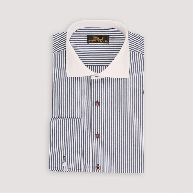 The Corcoran Dress Shirt | White Contrast Spread Collar | French Cuff | 100% Cotton | Navy The Corcoran Dress Shirt | White Contrast Spread Collar | French Cuff | 100% Cotton | Navy