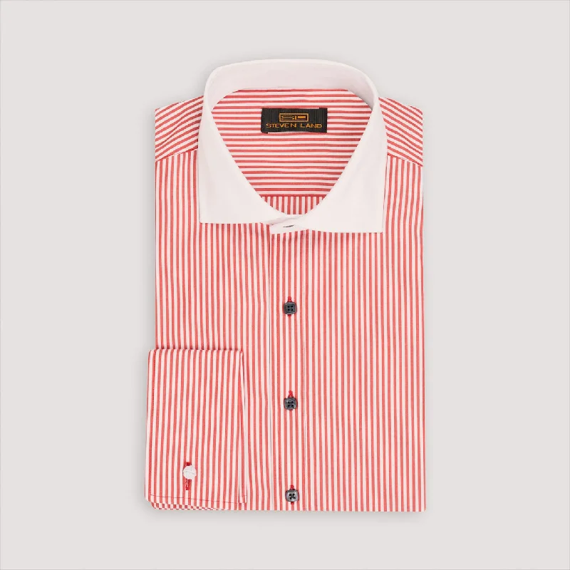 Plus Size Men's Patterned Dress Shirts in Subtle Checks for a Smart - Casual Office Ensemble The Corcoran Dress Shirt | White Contrast Spread Collar | French Cuff | 100% Cotton | Red Plus Size Men's Patterned Dress Shirts in Subtle Checks for a Smart - Casual Office Ensemble The Corcoran Dress Shirt | White Contrast Spread Collar | French Cuff | 100% Cotton | Red