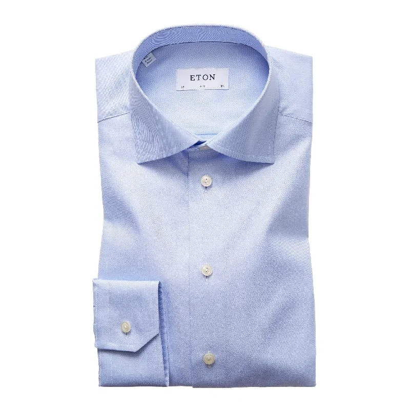 Men's Button - Down Collar Dress Shirts in Creamy Ivory for a Semi - Formal Event Slim Fit Light Blue Textured Twill Men's Button - Down Collar Dress Shirts in Creamy Ivory for a Semi - Formal Event Slim Fit Light Blue Textured Twill