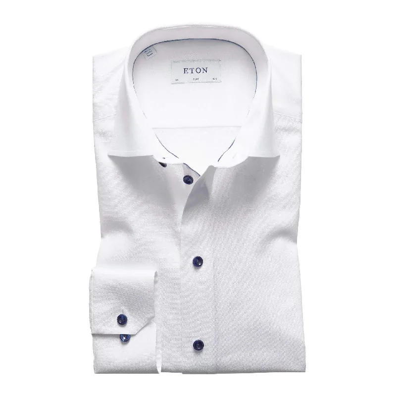 Men's Moisture - Wicking Dress Shirts in Charcoal for a Cool and Dry Feeling at Work Slim Fit White Twill w/Navy Detail Men's Moisture - Wicking Dress Shirts in Charcoal for a Cool and Dry Feeling at Work Slim Fit White Twill w/Navy Detail