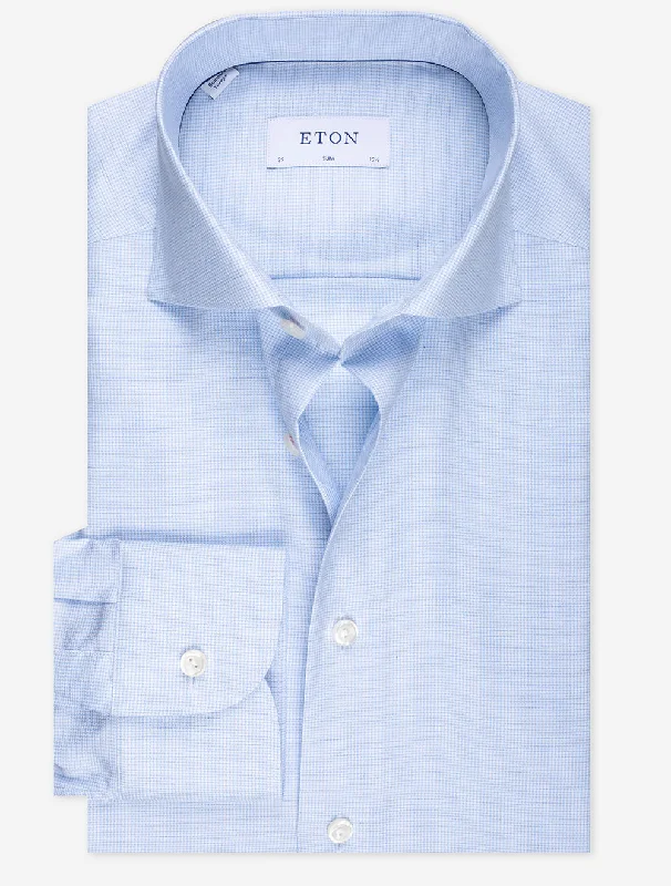 Men's Two - Tone Contrast Panel Casual Shirts in White and Navy for a Stylish and Eye - Catching Design Blue Houndstooth Fine Twill Slim Fit Shirt Men's Two - Tone Contrast Panel Casual Shirts in White and Navy for a Stylish and Eye - Catching Design Blue Houndstooth Fine Twill Slim Fit Shirt