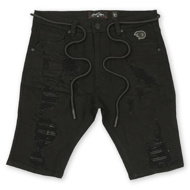 Dark - wash men's denim shorts for a more classic and versatile look F600 Frost Shredded Denim Shorts - Black/Black Dark - wash men's denim shorts for a more classic and versatile look F600 Frost Shredded Denim Shorts - Black/Black
