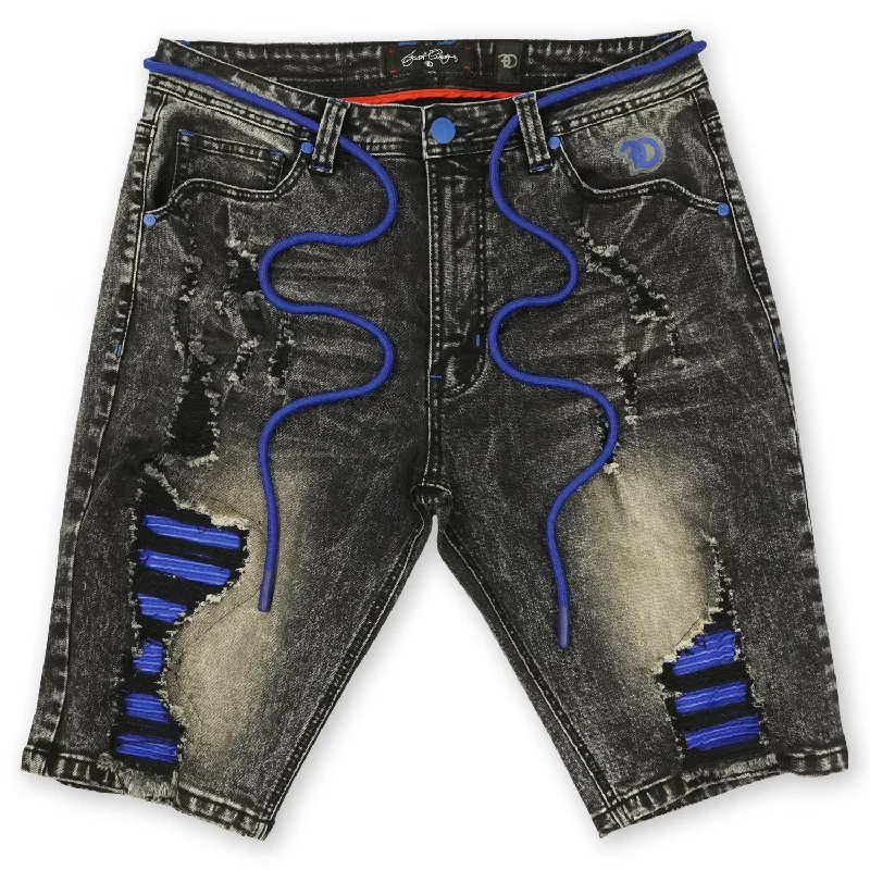 Light - wash men's denim shorts for a fresh, summery appearance F600 Frost Shredded Denim Shorts - Black Wash Light - wash men's denim shorts for a fresh, summery appearance F600 Frost Shredded Denim Shorts - Black Wash
