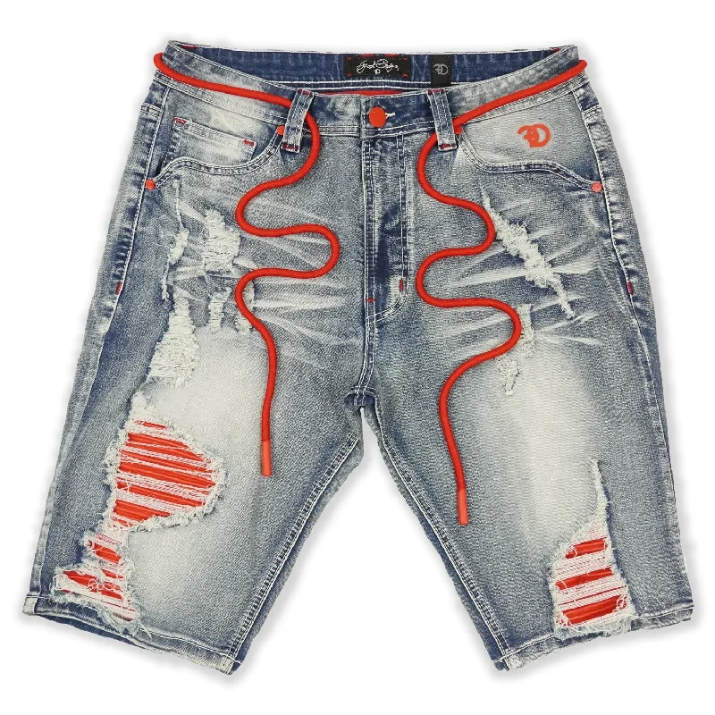Men's denim shorts with a frayed hem for an edgy touch F600 Frost Shredded Denim Shorts - Light Wash Men's denim shorts with a frayed hem for an edgy touch F600 Frost Shredded Denim Shorts - Light Wash