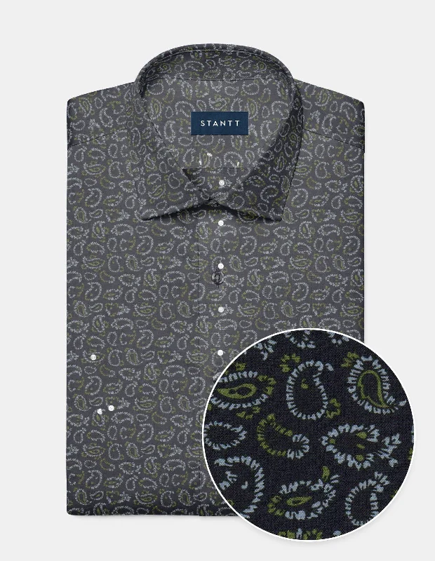 Men's Stretch Fabric Dress Shirts in Tan for a Comfortable and Flexible Fit All Day Long Ice Blue on Navy Fancy Paisley Print Men's Stretch Fabric Dress Shirts in Tan for a Comfortable and Flexible Fit All Day Long Ice Blue on Navy Fancy Paisley Print