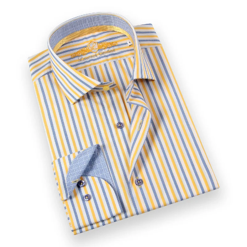 Plus Size Men's Striped Dress Shirts in Navy and White for a Nautical - Inspired Style Leneveu Couture Dress Shirt - Avignon/Lemon Plus Size Men's Striped Dress Shirts in Navy and White for a Nautical - Inspired Style Leneveu Couture Dress Shirt - Avignon/Lemon