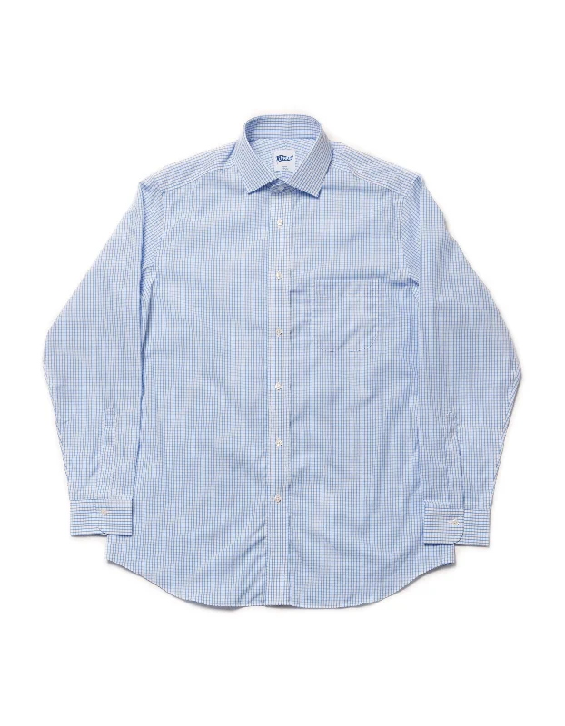  LIGHT BLUE CHECK SPREAD COLLAR SHIRT - TRIM FIT