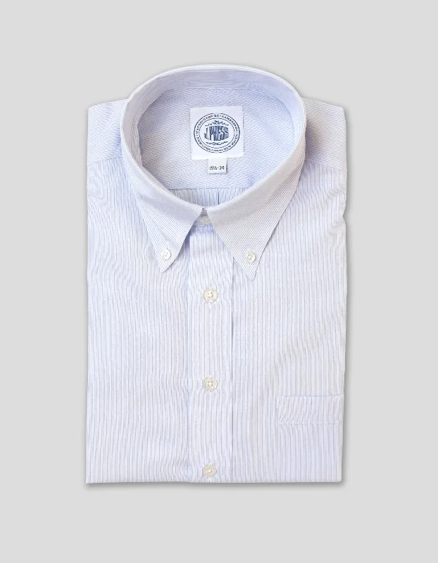 Men's Cotton Poplin Dress Shirts in Royal Blue with a Box Pleat at the Back for Added Comfort LIGHT BLUE PENCIL STRIPE BUTTON DOWN DRESS SHIRT Men's Cotton Poplin Dress Shirts in Royal Blue with a Box Pleat at the Back for Added Comfort LIGHT BLUE PENCIL STRIPE BUTTON DOWN DRESS SHIRT