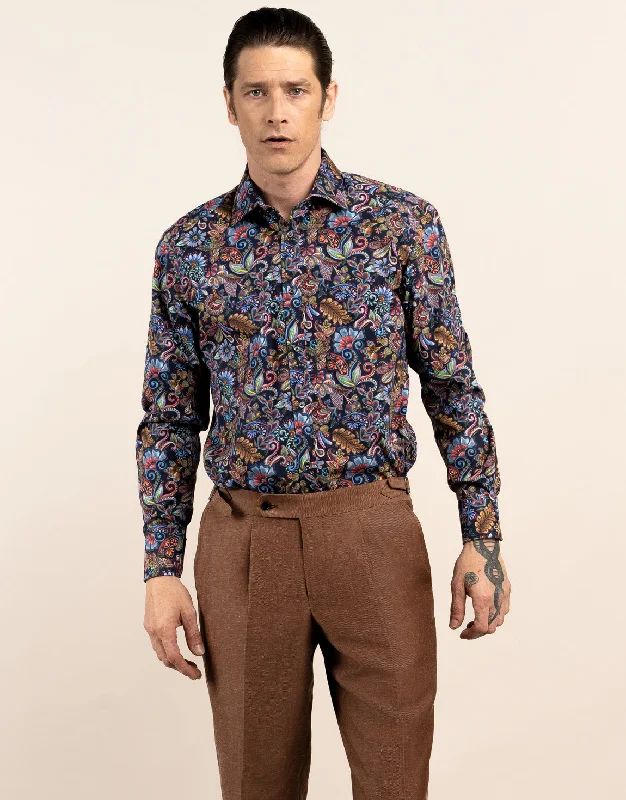 Men's Distressed Denim Casual Shirts with Frayed Edges for a Trendy and Rugged Look London Navy Large Paisley Print Shirt Men's Distressed Denim Casual Shirts with Frayed Edges for a Trendy and Rugged Look London Navy Large Paisley Print Shirt