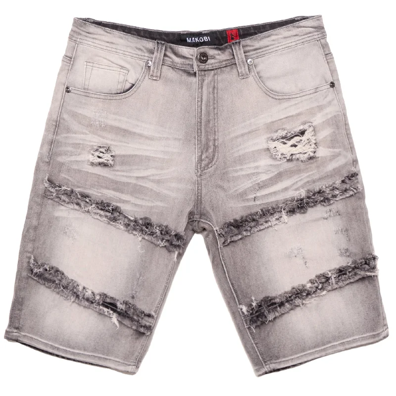 Vintage - style men's denim shorts with distressed details M967 Noah Denim Shorts - Gray Vintage - style men's denim shorts with distressed details M967 Noah Denim Shorts - Gray