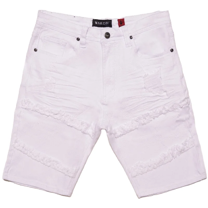 Men's denim shorts with a single - button back pocket for a simple design M967 Noah Denim Shorts - White Men's denim shorts with a single - button back pocket for a simple design M967 Noah Denim Shorts - White