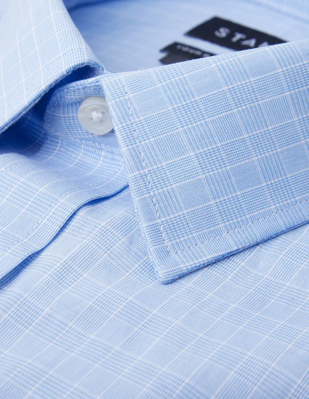 Men's Double - Cuff Dress Shirts in Burgundy with Monogramming Option for a Personalized Touch Mini Prince of Wales - Light Blue Men's Double - Cuff Dress Shirts in Burgundy with Monogramming Option for a Personalized Touch Mini Prince of Wales - Light Blue