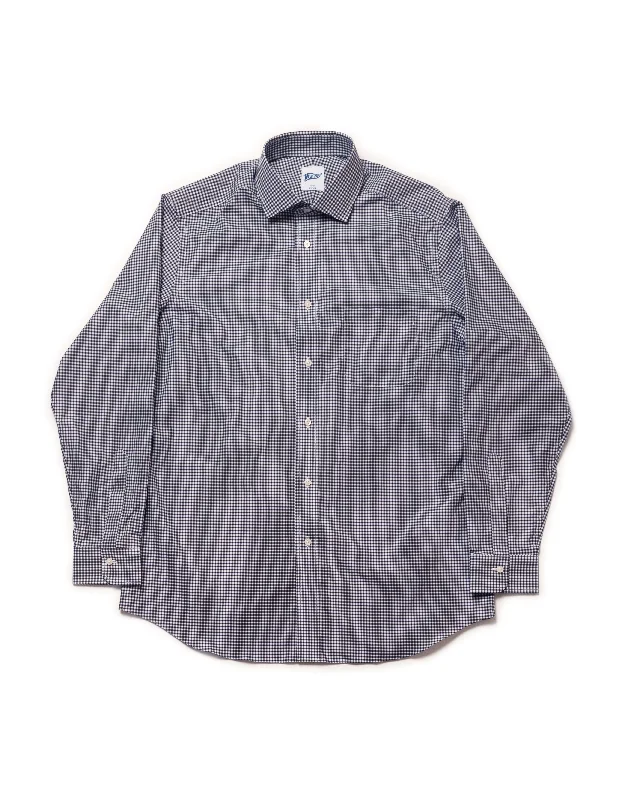 Men's Cotton Poplin Dress Shirts in Royal Blue with a Box Pleat at the Back for Added Comfort NAVY GINGHAM SPREAD COLLAR SHIRT - TRIM FIT Men's Cotton Poplin Dress Shirts in Royal Blue with a Box Pleat at the Back for Added Comfort NAVY GINGHAM SPREAD COLLAR SHIRT - TRIM FIT