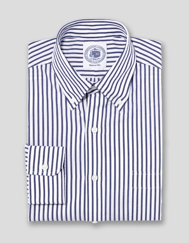 Men's Long - Tail Dress Shirts in Olive Green for Tucking into Trousers Neatly NAVY WHITE BUTCHER STRIPE BROADCLOTH DRESS SHIRT Men's Long - Tail Dress Shirts in Olive Green for Tucking into Trousers Neatly NAVY WHITE BUTCHER STRIPE BROADCLOTH DRESS SHIRT