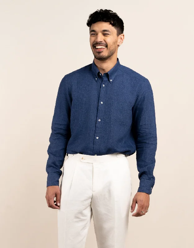 Men's Thermal - Lined Casual Shirts in Black for Added Warmth in Cold Weather Ohope Ink Blue Linen Shirt Men's Thermal - Lined Casual Shirts in Black for Added Warmth in Cold Weather Ohope Ink Blue Linen Shirt