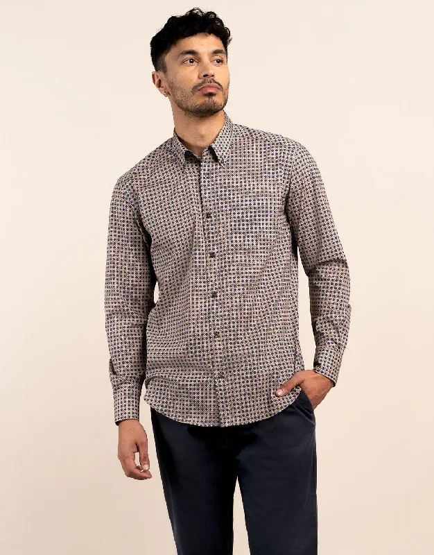 Men's Thermal - Lined Casual Shirts in Black for Added Warmth in Cold Weather Ohope Navy and Orange Rattan Print Shirt Men's Thermal - Lined Casual Shirts in Black for Added Warmth in Cold Weather Ohope Navy and Orange Rattan Print Shirt