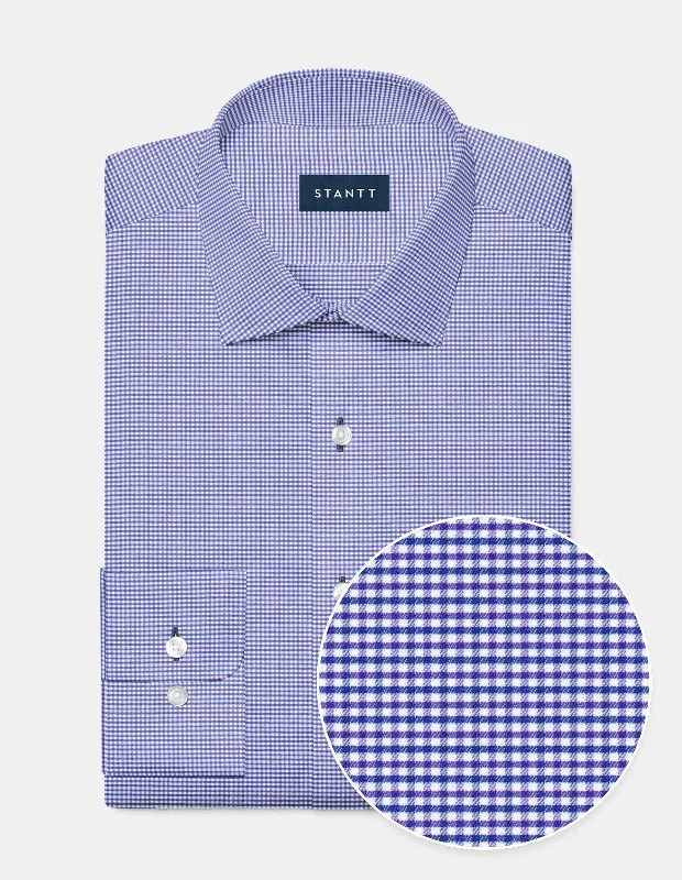 Plus Size Men's Patterned Dress Shirts in Subtle Checks for a Smart - Casual Office Ensemble Performance Purple and Navy Mini Tattersall Plus Size Men's Patterned Dress Shirts in Subtle Checks for a Smart - Casual Office Ensemble Performance Purple and Navy Mini Tattersall