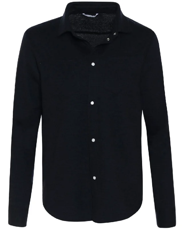 Men's Graphic - Printed Casual Shirts with Pop - Culture References for a Fun and Stylish Look Dark Blue Cashmere Blend Snap Front Overshirt Men's Graphic - Printed Casual Shirts with Pop - Culture References for a Fun and Stylish Look Dark Blue Cashmere Blend Snap Front Overshirt