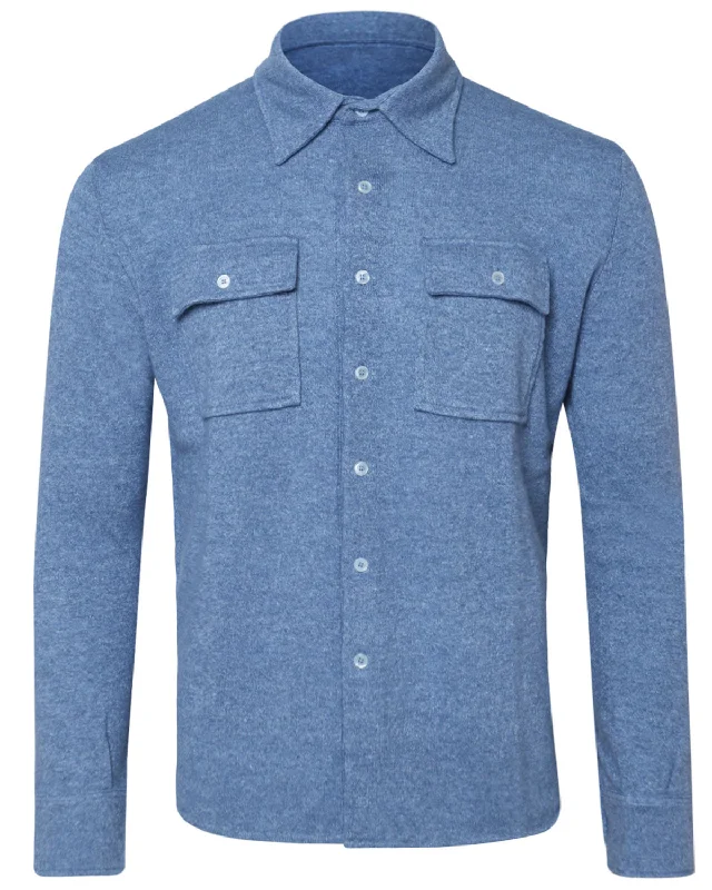 Men's Graphic - Printed Casual Shirts with Pop - Culture References for a Fun and Stylish Look Mid Blue Cashmere Blend Overshirt Men's Graphic - Printed Casual Shirts with Pop - Culture References for a Fun and Stylish Look Mid Blue Cashmere Blend Overshirt