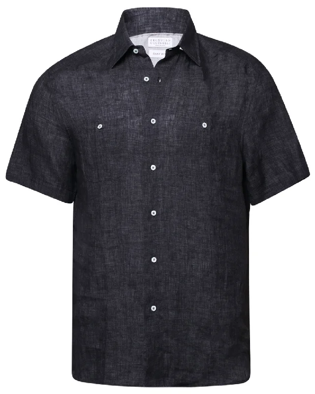 Men's Short - Sleeve Linen Casual Shirts in Light Khaki for a Breathable Summer Option Anthracite Full Button Sportshirt Men's Short - Sleeve Linen Casual Shirts in Light Khaki for a Breathable Summer Option Anthracite Full Button Sportshirt