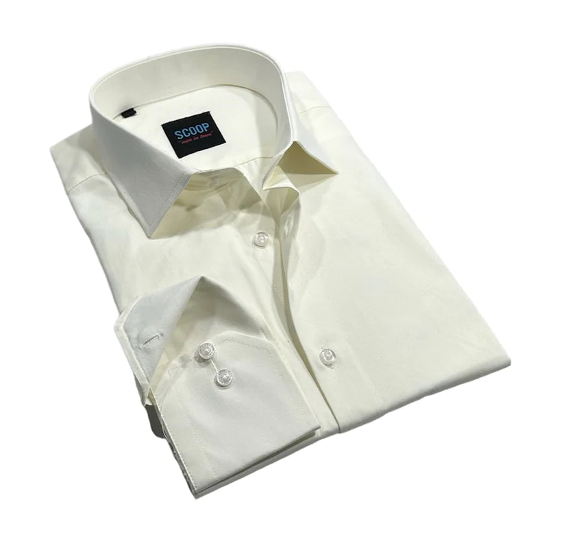 Men's Cotton Poplin Dress Shirts in Royal Blue with a Box Pleat at the Back for Added Comfort Scoop Dress Shirt - Grady/Cream Men's Cotton Poplin Dress Shirts in Royal Blue with a Box Pleat at the Back for Added Comfort Scoop Dress Shirt - Grady/Cream