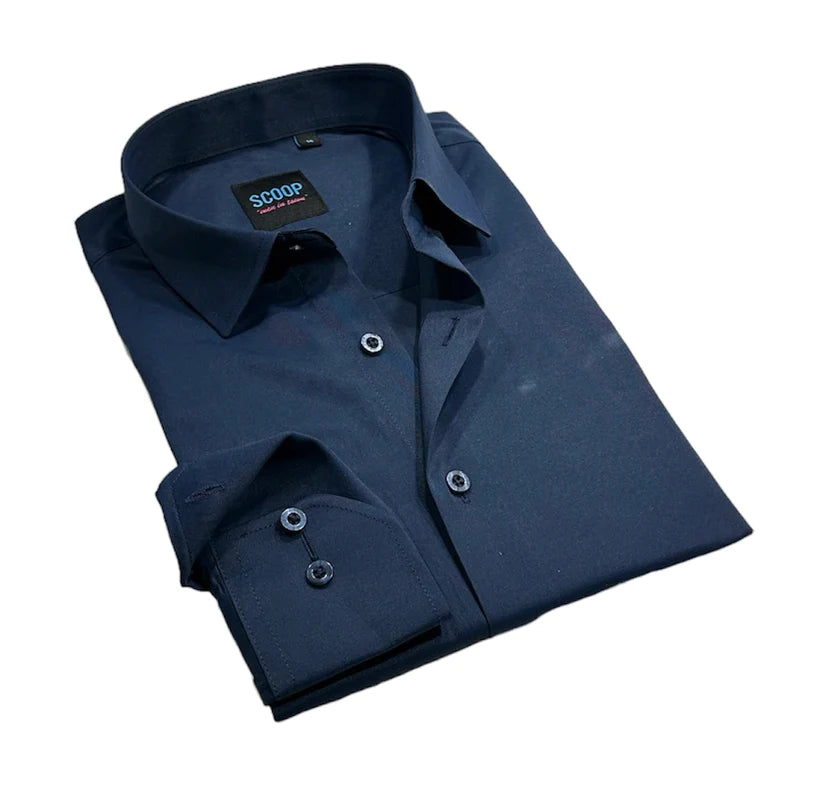 Men's Moisture - Wicking Dress Shirts in Charcoal for a Cool and Dry Feeling at Work Scoop Dress Shirt - Grady/Navy Blue