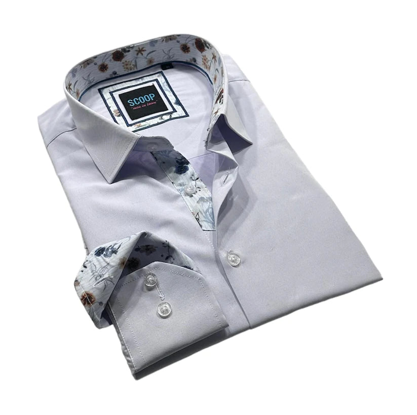 Men's Semi - Fitted Dress Shirts in Emerald Green with Mitered Cuffs for a Polished Appearance Scoop Dress Shirt - Novel 2/Lavender Men's Semi - Fitted Dress Shirts in Emerald Green with Mitered Cuffs for a Polished Appearance Scoop Dress Shirt - Novel 2/Lavender