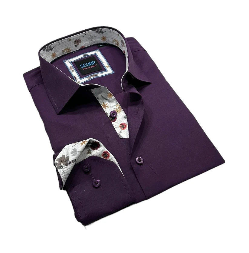 Men's Easy - Care Dress Shirts in Light Grey with a Self - Stripe Pattern for a Refined Look Scoop Dress Shirt - Novel 2/Purple Men's Easy - Care Dress Shirts in Light Grey with a Self - Stripe Pattern for a Refined Look Scoop Dress Shirt - Novel 2/Purple