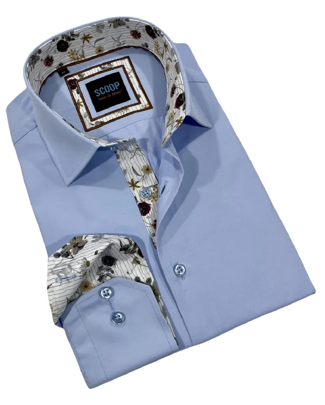 Men's Cotton Poplin Dress Shirts in Royal Blue with a Box Pleat at the Back for Added Comfort Scoop Dress Shirt - Novel/Powder Men's Cotton Poplin Dress Shirts in Royal Blue with a Box Pleat at the Back for Added Comfort Scoop Dress Shirt - Novel/Powder