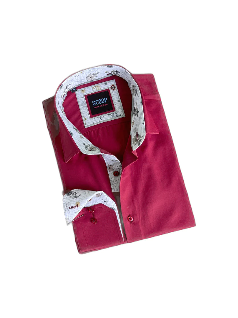 Men's Easy - Care Dress Shirts in Light Grey with a Self - Stripe Pattern for a Refined Look Scoop Dress Shirt - Novel Cherry/Red Men's Easy - Care Dress Shirts in Light Grey with a Self - Stripe Pattern for a Refined Look Scoop Dress Shirt - Novel Cherry/Red