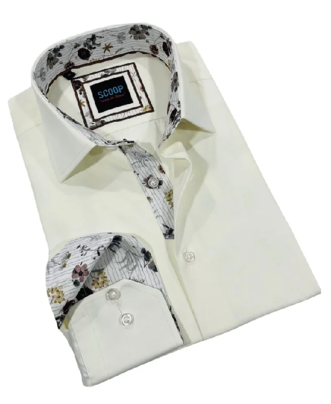 Men's Tailored Fit Linen Blend Dress Shirts in Beige for a Summer Wedding Attire Scoop Dress Shirt - Novel/Cream Men's Tailored Fit Linen Blend Dress Shirts in Beige for a Summer Wedding Attire Scoop Dress Shirt - Novel/Cream