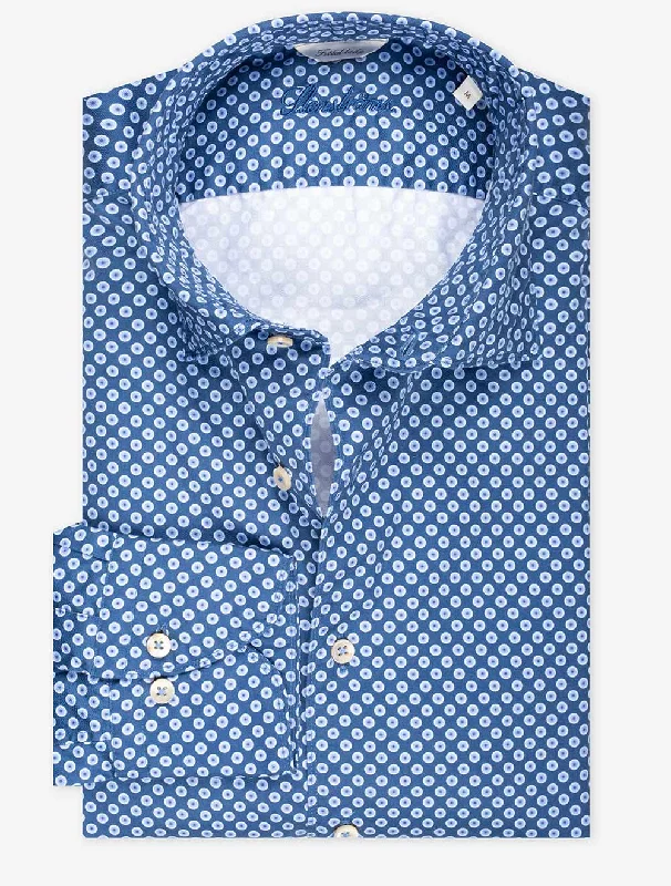 Men's Long - Line Oversized Casual Shirts in Dark Gray for a Relaxed and Modern Look Navy Circle Print Fitted Body Shirt Men's Long - Line Oversized Casual Shirts in Dark Gray for a Relaxed and Modern Look Navy Circle Print Fitted Body Shirt