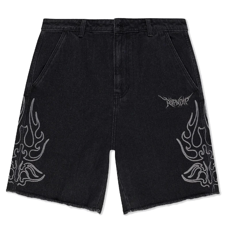 Men's denim shorts with a geometric - pattern embroidery​ Volt Denim Shorts (Black)