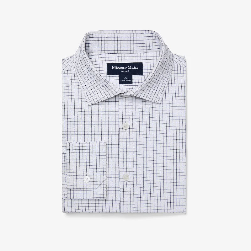 Plus Size Men's Patterned Dress Shirts in Subtle Checks for a Smart - Casual Office Ensemble White Navy Mini Grid Plus Size Men's Patterned Dress Shirts in Subtle Checks for a Smart - Casual Office Ensemble White Navy Mini Grid