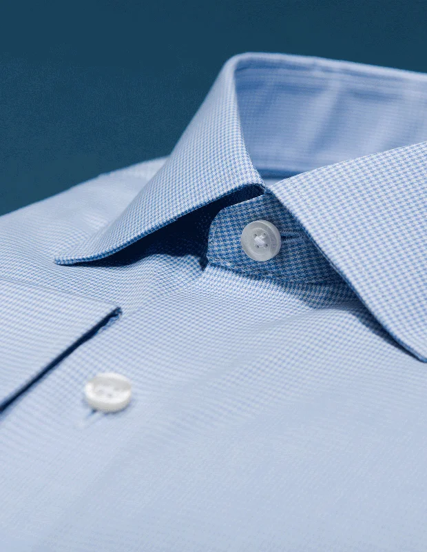 Men's French Cuff Dress Shirts in Charcoal Grey with Mother - of - Pearl Buttons for a Formal Occasion Wrinkle-Resistant Houndstooth - French Blue Men's French Cuff Dress Shirts in Charcoal Grey with Mother - of - Pearl Buttons for a Formal Occasion Wrinkle-Resistant Houndstooth - French Blue