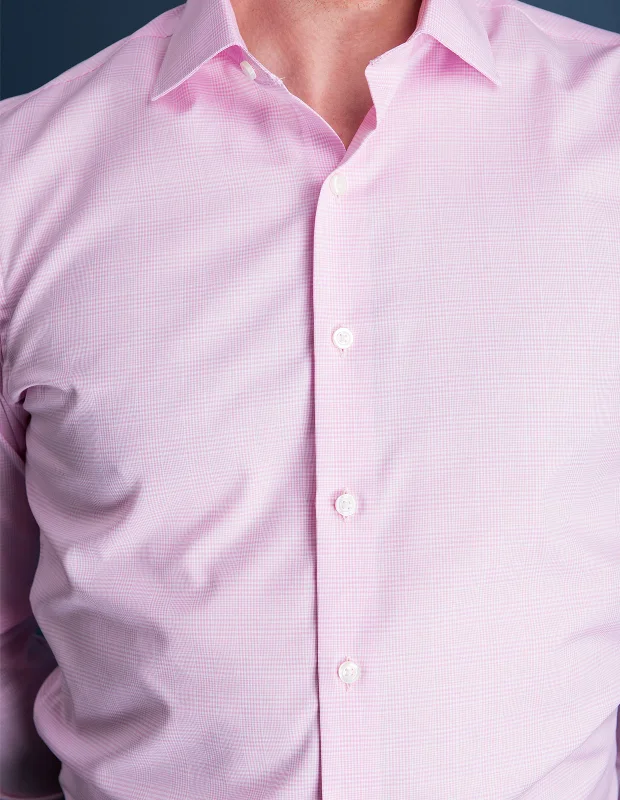 Men's Long - Tail Dress Shirts in Olive Green for Tucking into Trousers Neatly Wrinkle-Resistant Pink Prince of Wales Check Men's Long - Tail Dress Shirts in Olive Green for Tucking into Trousers Neatly Wrinkle-Resistant Pink Prince of Wales Check