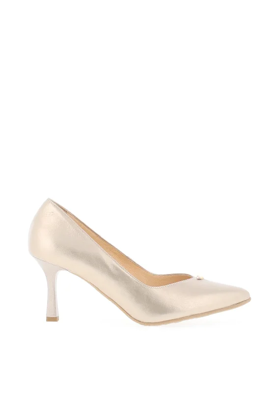 Women's studded stiletto heel pumps for an edgy look Bioeco by Arka Metallic Leather Pointed Toe Heeled Shoes, Gold Women's studded stiletto heel pumps for an edgy look Bioeco by Arka Metallic Leather Pointed Toe Heeled Shoes, Gold