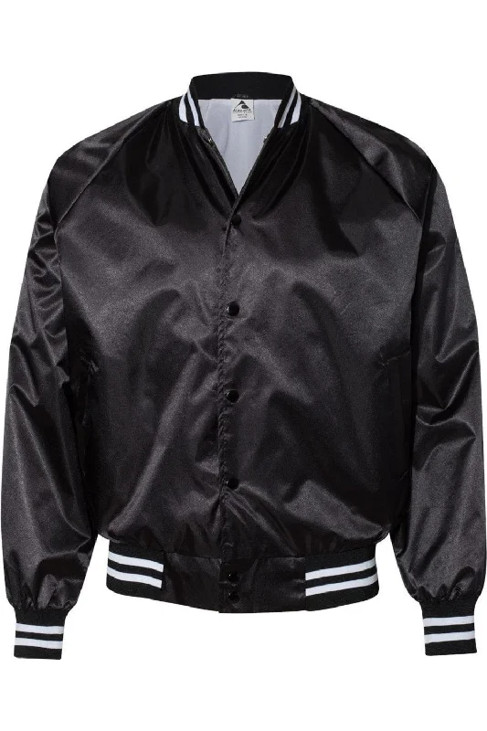 Embroidered men jackets with intricate floral designs for a unique aesthetic Augusta Sportswear Satin Baseball Jacket Striped Trim Embroidered men jackets with intricate floral designs for a unique aesthetic Augusta Sportswear Satin Baseball Jacket Striped Trim
