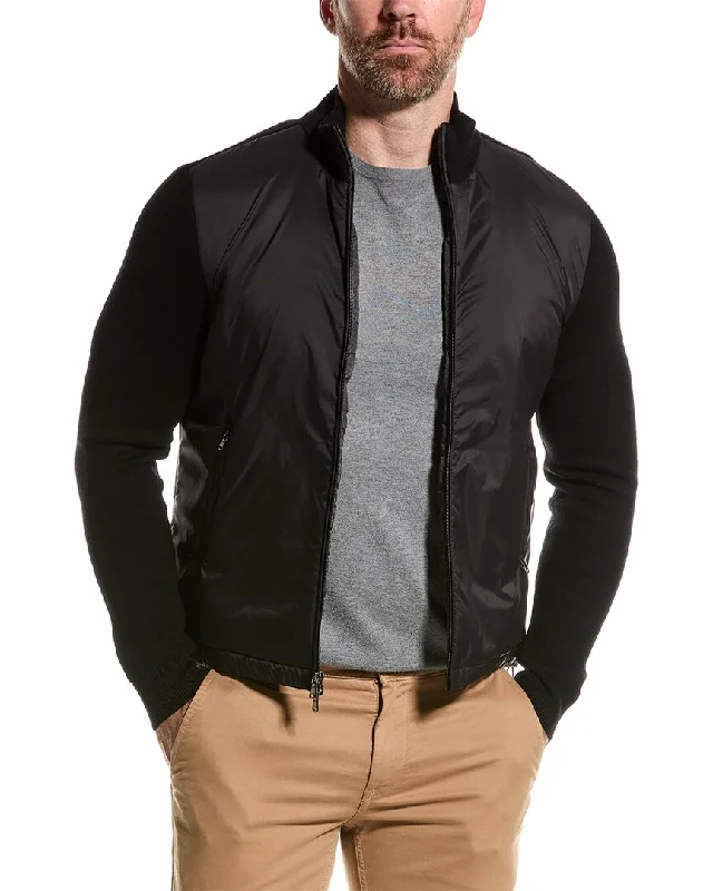 Slim - fit leather men jackets with a distressed finish for a rugged look Bruno Magli Knit Collar Wool Jacket Slim - fit leather men jackets with a distressed finish for a rugged look Bruno Magli Knit Collar Wool Jacket