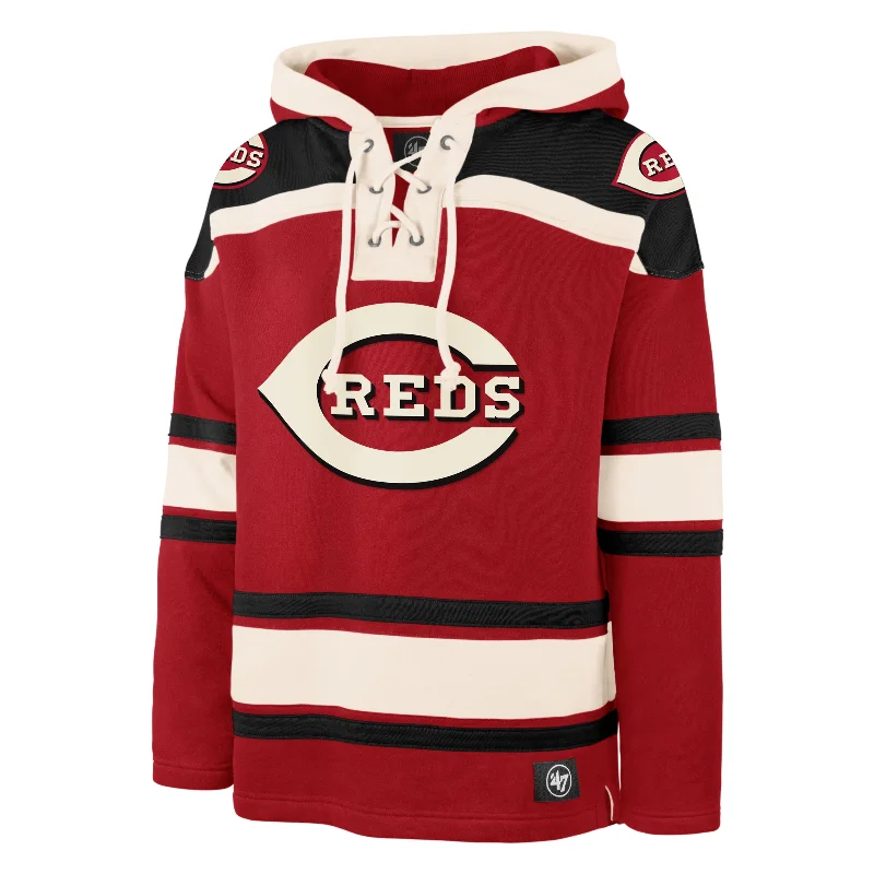 Plus - size men hoodie with a roomy fit for comfort CINCINNATI REDS '47 SUPERIOR LACER PULLOVER HOOD Plus - size men hoodie with a roomy fit for comfort CINCINNATI REDS '47 SUPERIOR LACER PULLOVER HOOD