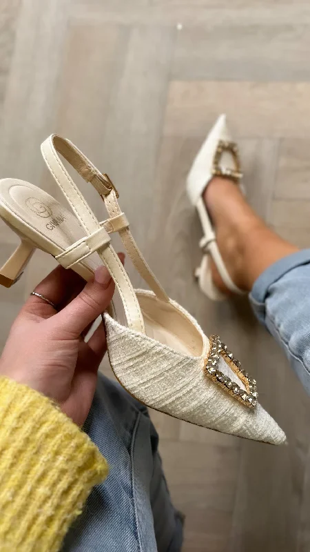 Women's mesh - paneled stiletto heel pumps for breathability Kamari Ivory Buckle Strappy Stiletto Slingback Shoes Women's mesh - paneled stiletto heel pumps for breathability Kamari Ivory Buckle Strappy Stiletto Slingback Shoes