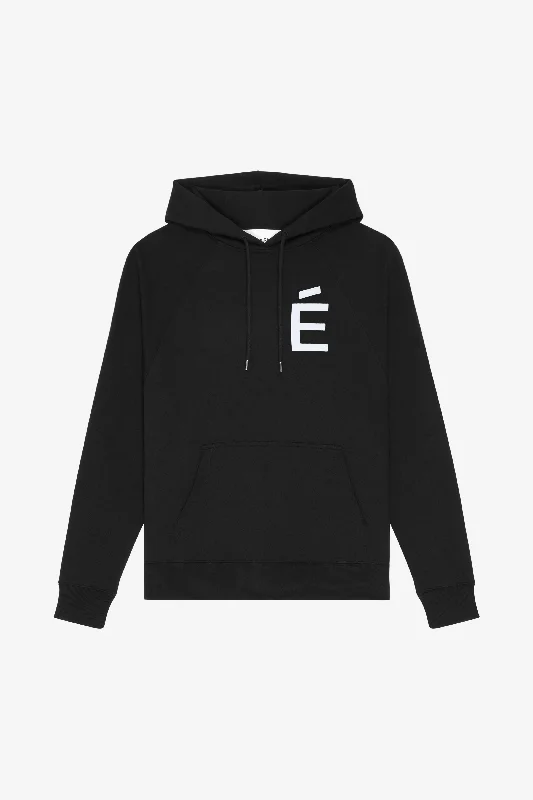 Solid - color men hoodie in trendy olive green LOOSE HOODIE BIG É BLACK