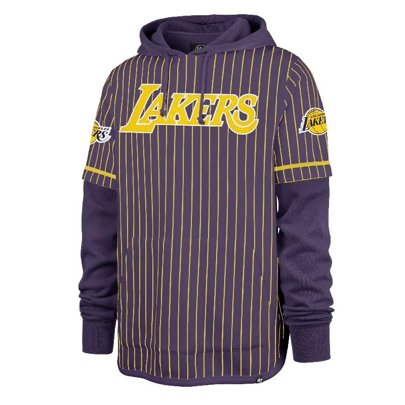 Zip - up men hoodie with multiple pockets for storage LOS ANGELES LAKERS PINSTRIPE '47 SHORTSTOP PULLOVER HOOD Zip - up men hoodie with multiple pockets for storage LOS ANGELES LAKERS PINSTRIPE '47 SHORTSTOP PULLOVER HOOD