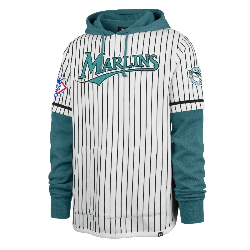 Thermal - insulated men hoodie for winter sports MIAMI MARLINS COOPERSTOWN PINSTRIPE DOUBLE HEADER '47 SHORTSTOP PULLOVER HOOD Thermal - insulated men hoodie for winter sports MIAMI MARLINS COOPERSTOWN PINSTRIPE DOUBLE HEADER '47 SHORTSTOP PULLOVER HOOD
